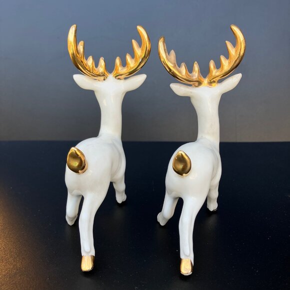 White Porcelain Reindeer With Gold Horns - Set of 3** - Picture 6 of 16